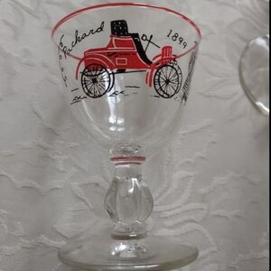 Packard 1899 footed glasses red horseless carriage collection 4 Glasses